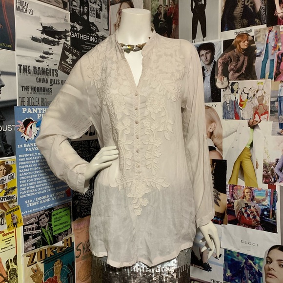 Johnny Was Tops - Johnny Was Ecru Embroidered 3/4 Slv Blouse - Sz M